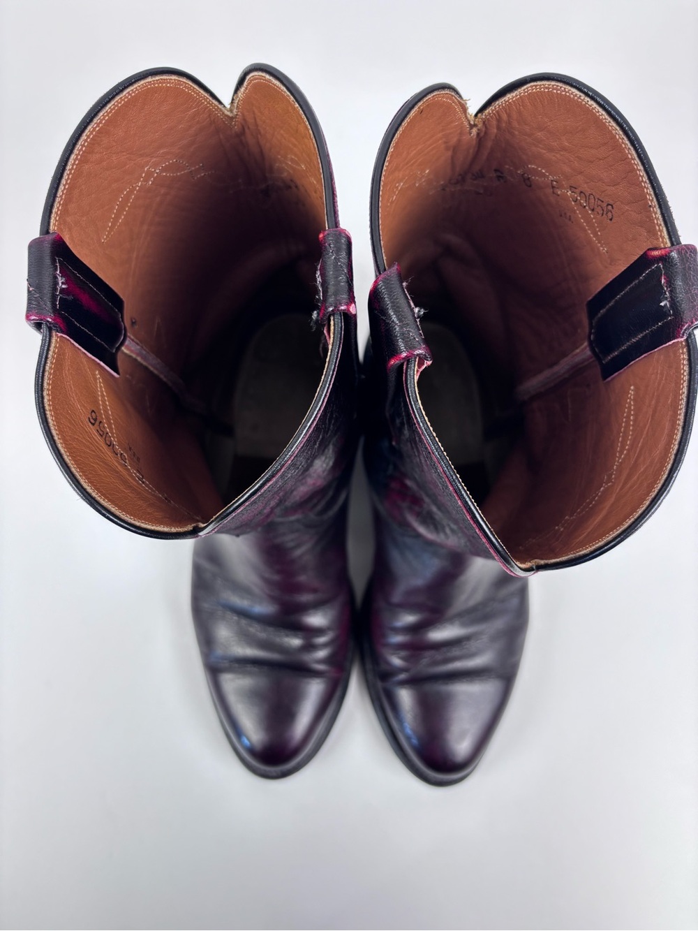 Vintage Lucchese Leather Cowboy Western Roper Boots P0134 Black Cherry Sz 8E - Picture 5 of 15